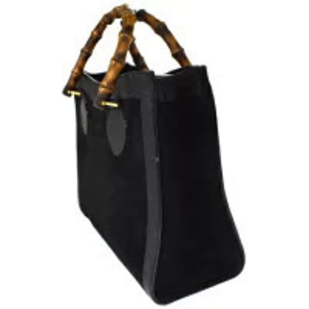 Gucci Handbag Suede Black Bamboo Leather Black